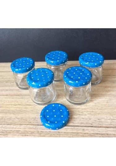 40 Cc Cam Kavanoz - 10 Adet - Mavi Kalpli Kapak.Mutfak.