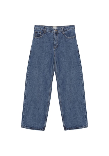 Quzu Paçası Yırtık Denim Pantolon Mavi Mavi