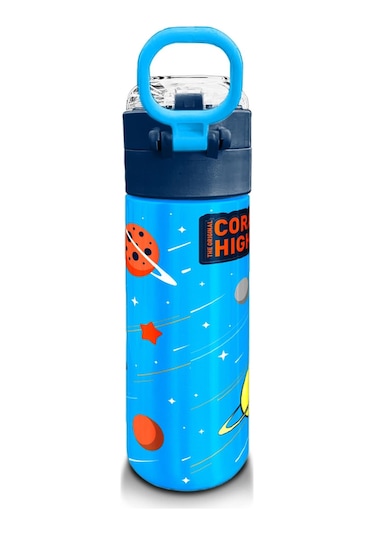 Coral High Kids Lacivert Mavi Astronot Desenli Pipetli Ve Direkt İçim Çelik Termos 500 Ml 31804 Mavi