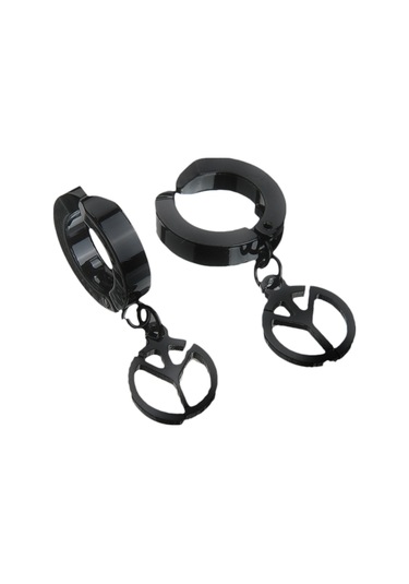 Barış Sembolü Siyah Erkek Küpe Çelik Takı Aksesuar P24 T5 Çelik