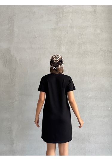 Kadın Bisiklet Yaka Soft Touch Elbise Siyah