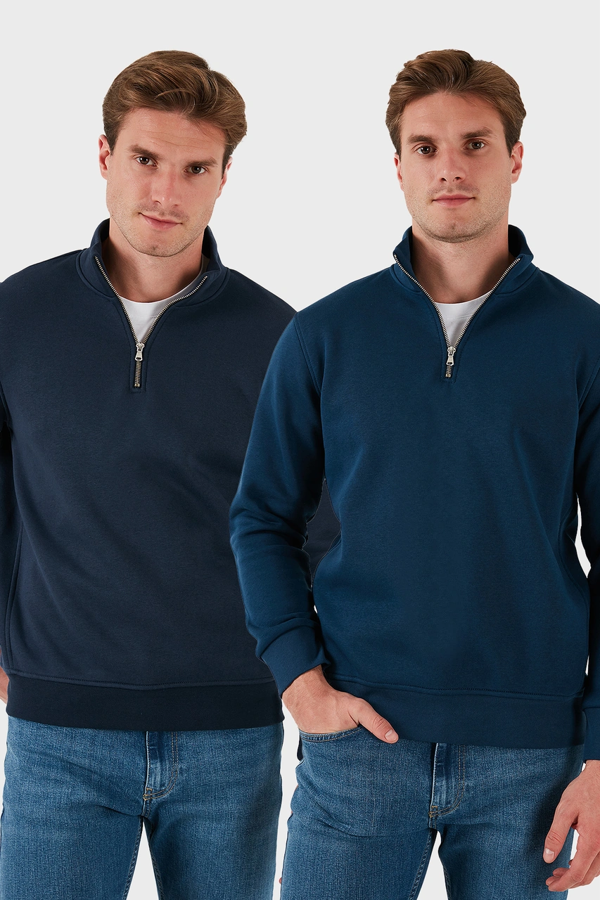 Buratti Pamuklu Regular Fit Dik Yaka 2'Li Paket Erkek Sweat 59052592S2 Koyu Lacivert-Indigo