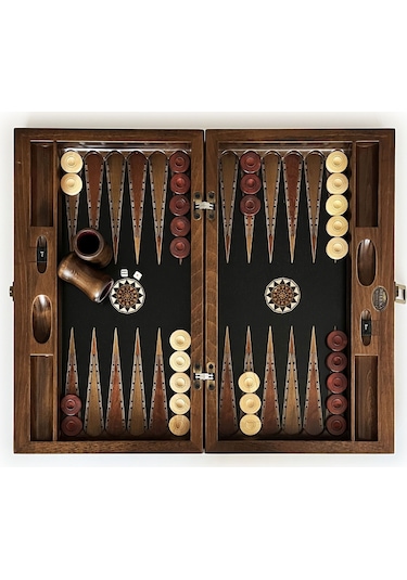 Helena Wood Art Genius El Oyması Ahşap Tavla Seti Siyah