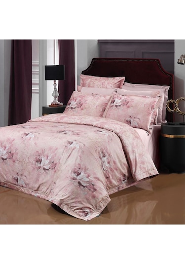 Sarev Freza Saten Nevresim Takımı Çift Kişilik , .pembe Pembe