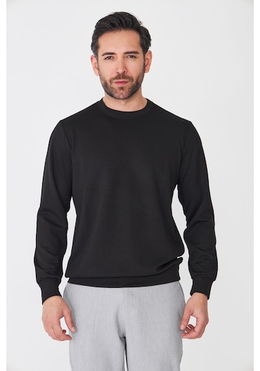 White Stone Siyah Sıfır Yaka Uzun Kollu Basic Sweatshirt