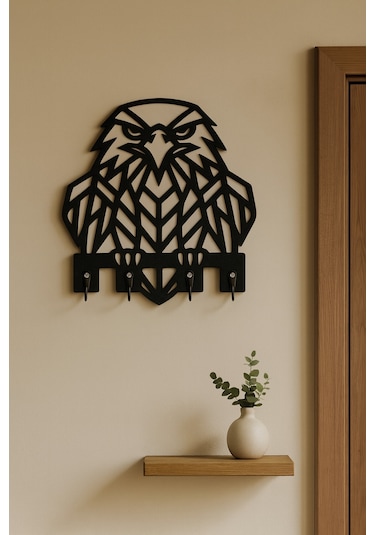 Kartal Figürlü Duvar Anahtarlık Askısı Siyah - Beyaz