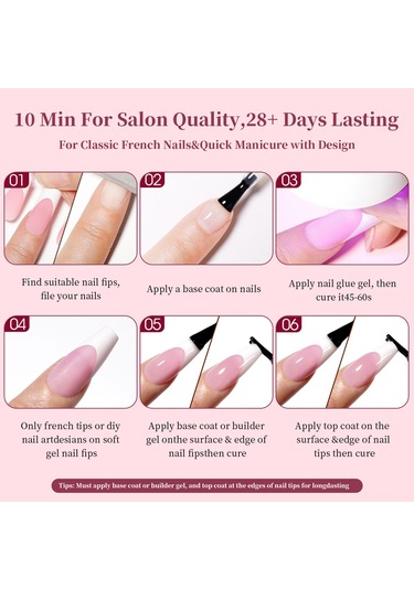 Ruicoo 15 Boyutlu 9 Renkli Fransız Stili Jel Tırnak Uçları - Hızlı Uygulama, Güçlü Tutuş, Doğal His