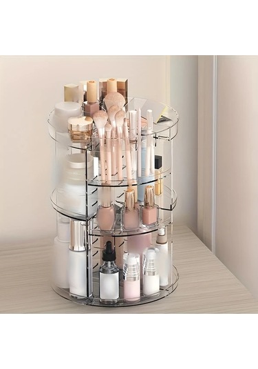Elmpaly 1 Adet Dönebilir Kozmetik Masaüstü Organizatörü, 360 Derece Döner Ayarlanabilir Yükseklik, Büyük Kapasiteli Şeffaf Makyaj Saklama Standı Şeffaf