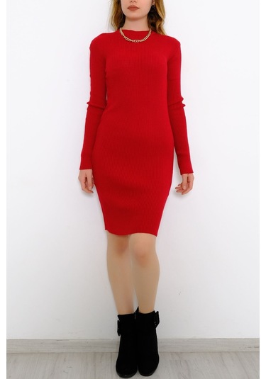 Mokashopin - Bisiklet Yaka Triko Elbise Kırmızı - 571.1612. 001