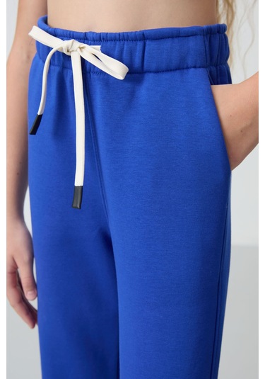 Tommy Life Gece Mavi Pamuklu İçi Tüylü Yumuşak Dokulu Standart Fit Nakışlı Kız Çocuk Eşofman Alt - 75158 Mavi