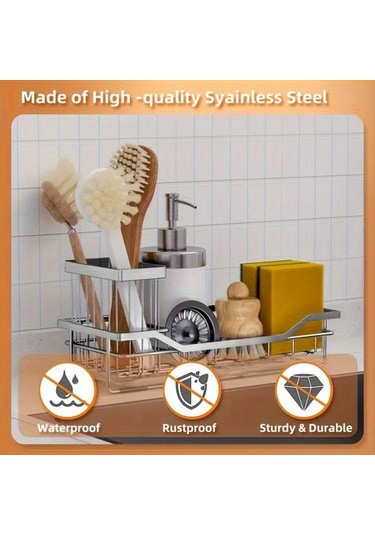 Dashanshop Siyah Paslanmaz Çelik Evye Düzenleyici Çıkarılabilir Fırçalık Ve Tahliye Tepsili Siyah