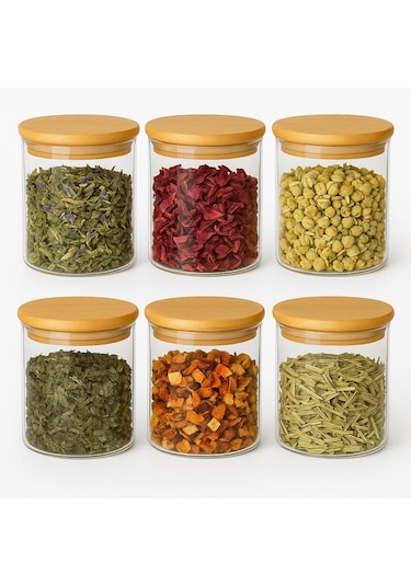 Borosilikat Baharatlık 500 Ml 6 Adet - 90 Mm X 100 Mm -bambu Kapaklı-sızdırmaz Silikonlu Beyaz