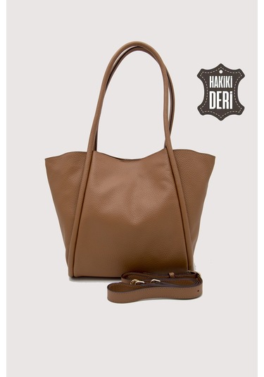 Hakiki Deri Kadın Organizerlı Omuz Çantası Taba Smr9205 Taba