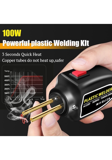 100w Plastik Kaynakçı, Sıcak Zımba Makinesi Araba Tampon Tamir Takımı, Pense, Bıçak, 200 Adet Flatouter