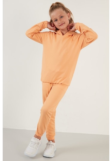 Lela Kapüşonlu Cepli % 100 Pamuk Çocuk Unisex Çocuk Takım 5922021 Turuncu