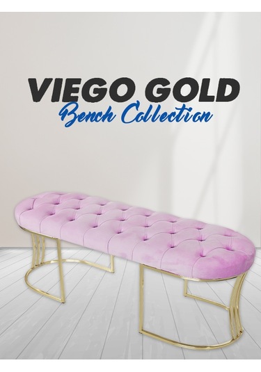 VİEGO GOLD PEMBE-Kapitoneli Model Puf&Bench&Koltuk-Oturak-Uzun Makyaj Puff-Yatak Odası Ucu&Önü