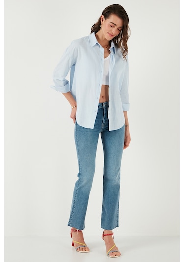 Lela Pamuklu Regular Fit Uzun Kollu Düz Bayan Gömlek Cf25S168305 Mavi