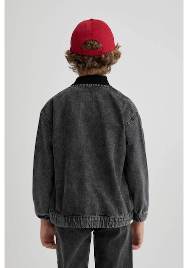 DeFacto Erkek Çocuk Kolej Yaka Fermuarlı Çift Cepli Mevsimlik Hafif Jean Bomber Ceket B5500A824SPNM36