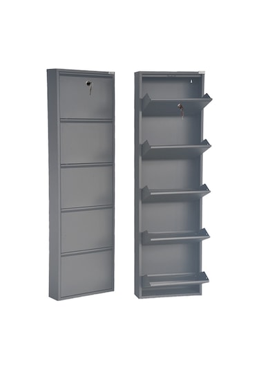 Kilitli 5'li Metal Ayakkabılık - Antrasit