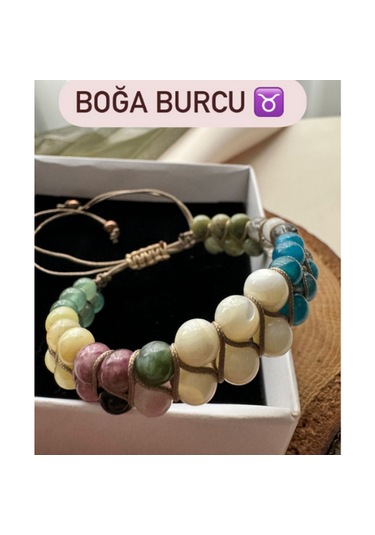Boğa Burcu Çift Sıra Makrome Doğal Taş Bileklik Çok Renkli