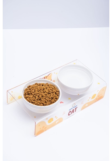 Petmagic Akrilik Pleksi Evcil Hayvan Renkli Seramik Kaseli Mama Su Kabı Şeffaf Cat