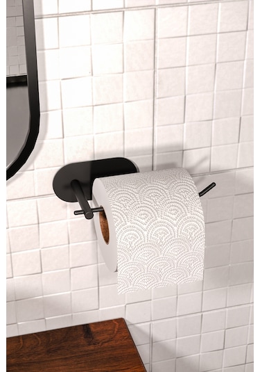 Paslanmaz Çelik Mat Siyah Tuvalet Kağıtlığı Yapışkanlı Sistem