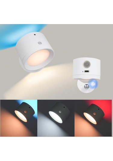 Skycity Magnetik Duvar Lambası: Hareket Algılayıcı, 3 Renk Tonu Okuma Işığı Ve Rgb Stüdyo Işığı, Dokunmatik Kumanda Kontrolü, 2000mah Pil, Zamanlayıcı Beyaz Beyaz