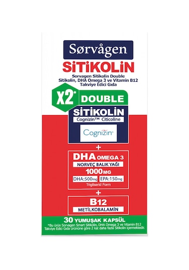 Sorvagen Smart Sitikolin 250 Mg Dha Omega 3 ve B12 30 Kapsül