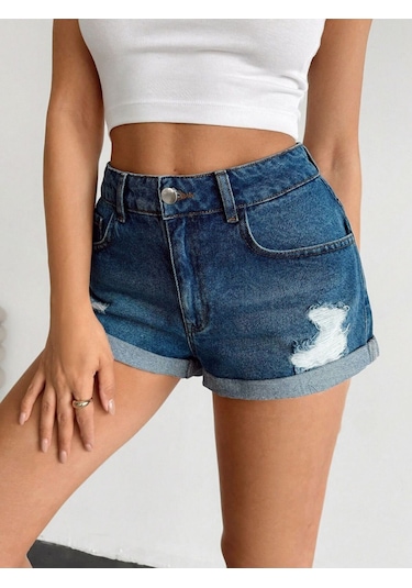 Viking'S Line Kadın Yüksek Bel Katlamalı Paça Jean Şort