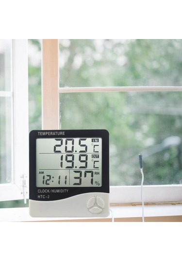 Lcd Dijital Termometre Higrometre Hava İstasyonu Ev Kapalı Açık C/f Sıcaklık Nem Ölçer Çalar Saat Ile