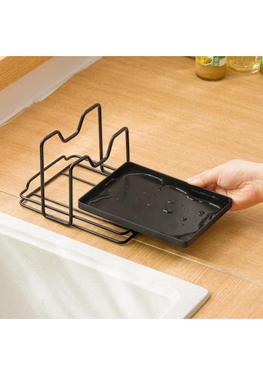 Siyah Tencere Kapağı Rafı Evrensel Havalandırma Yüksek Mukavemetli Büyük Mutfak Tezgahı Gereçler Depolama Organizatör Restoran İçin Siyah