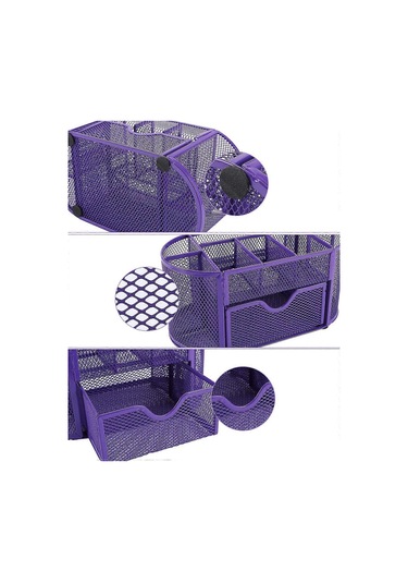 Ganzhoushop Ofis Örgü Kırtasiye Depolama Masaüstü Düzenleyici Kalemlik Çekmeceli Siyah 4-dw Mor