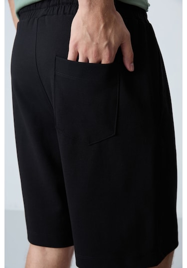 Tommy Life Siyah Pamuklu Kalın Yumuşak Dokulu Standart Fit Basic Erkek Şort - 81275 Siyah