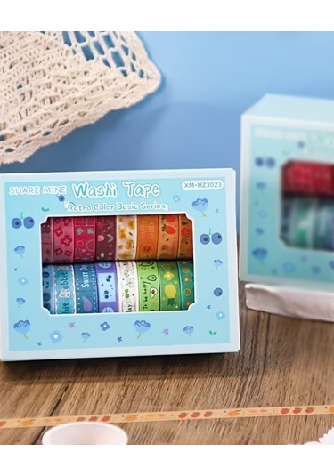 Share Vintage Washi Tape Bant Yapışkanlı Maskeleme Kağıdı Desenli Bant 20'li - Retro Renkler 1