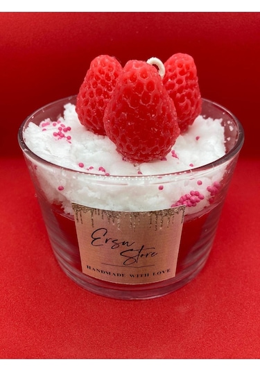 El Yapımı Candles Strawberry Cupcake Çilekli Mum Aromaterapi Koku 001