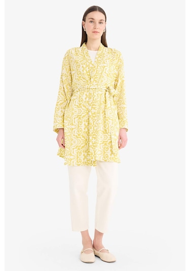 Defacto Relax Fit Bisiklet Yaka Desenli Viskon Kimono E7262ax25smgn734 Yeşil