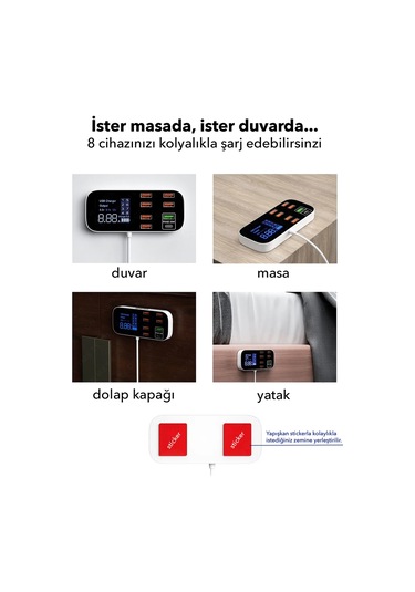 Spovan Impro Led Ekranlı 8 Port Usb Type C Şarj Cihazı