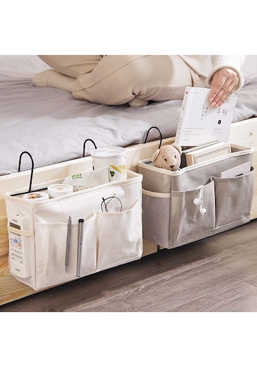 Springsun Yatak Başı Asma Çantası - Üst Ranza Düzenleyici, Kumaş Askılı Pratik Depolama Koyu Gri - Kumaş Asılı Sepet