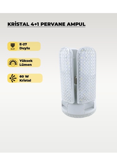 60w Kristal Pervane 4+1 Kanatlı Ampul 6500k Beyaz Işık 1 Adet