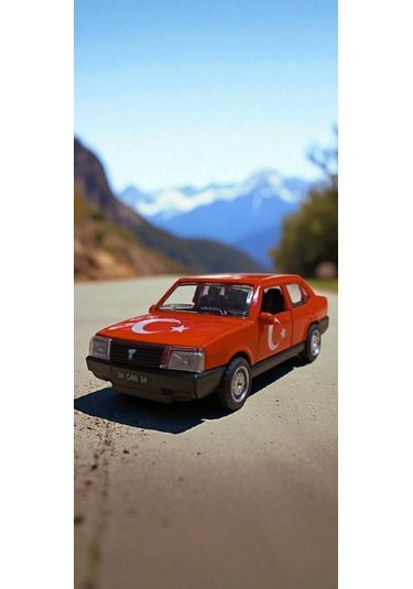 Nostaljik Metal Çek Bırak Türk Bayraklı Kırmızı Tofaş Şahin Araba Kapılar Açılır Diğer