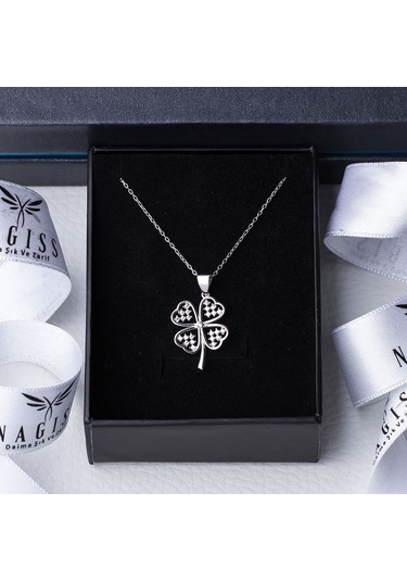 Yonca Model-2 Zirkon Taşlı 925 Ayar Gümüş Kadın Kolye Gümüş - Rodyum