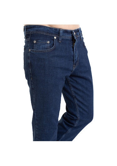 Yeni Sezon Erkek Dört Mevsimlik Likralı Regular Tam Kalıp Düz Paça Fermuarlı Yüksek Kaliteli Kot Pantolon 720-Dark Blue Koyu Mavi