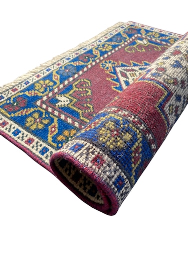 El Dokuma Eskitme Taşpınar Halısı 55x62 Mor Retro Küçük Halı Mor