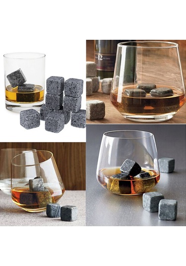 Kosona 9 Adet Granit Whiskey Taşı - Dökülmeyen Soğutma - Ahşap Kutusu Ve Kadife Çanta İle - İçki Severler İçin Siyah - Beyaz