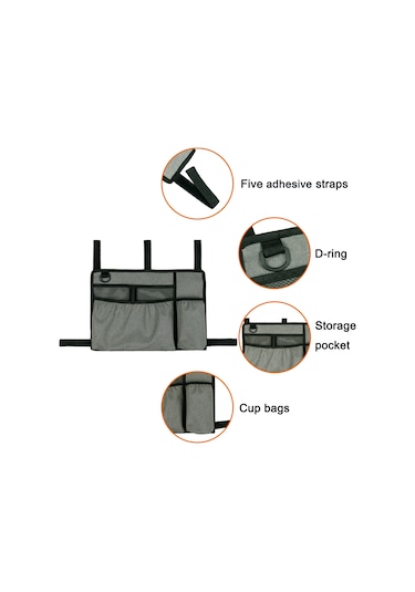 Padalink Gri Okse Kumaşı Sandalye Çantası - 5 Yapıştırıcı Kayışlı, Bardak Tutuculu, Çok Cepli, Yüksek Kapasite, Kolay Erişim Gri