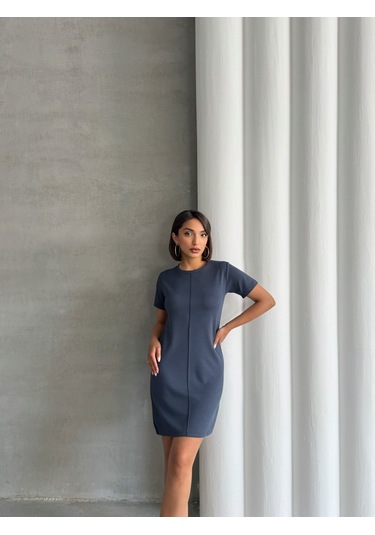 Kadın Bisiklet Yaka Soft Touch Elbise Antrasit