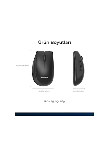 Philips Spk7627 Kablosuz Bluetooth Dual Mod 1600dpı 6 Tuşlu Sessiz Optik Mouse Siyah Spk7627-black