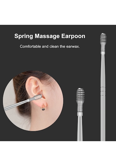 Shineyee 10 Parça Paslanmaz Çelik Kulak Temizleme Aleti Seti - Heliks Yaylı Masajlı Kulak Kürü Çıkarıcılar, Sarı Pvc Çanta İle