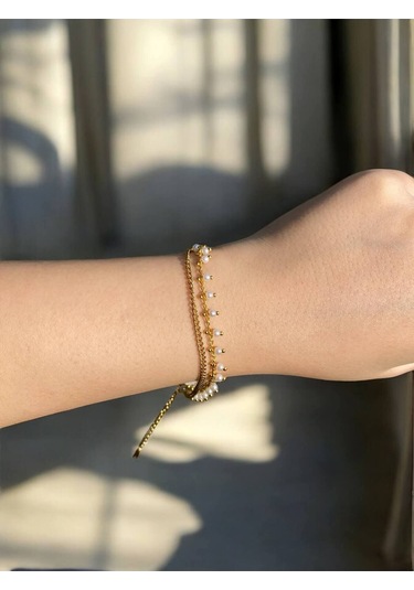 Çift Sıra Boncuklu Zincir Zarif Kadın Bileklik