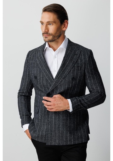 Erkek Siyah Slım Fıt / Dar Kalıp Geniş Kırlangıç Ceket-20007 Siyah